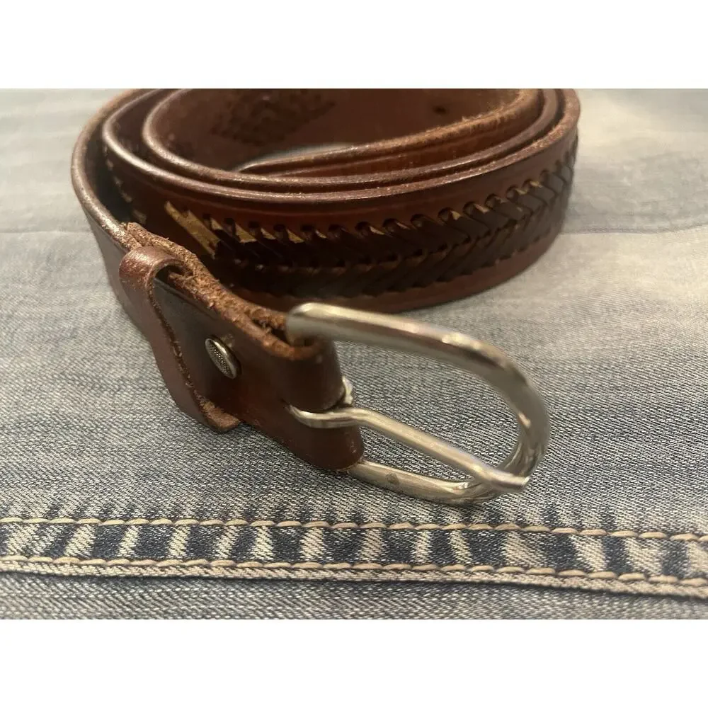 Leather Belt Brown Woven Design Western Style Casual Belt Size 40‎